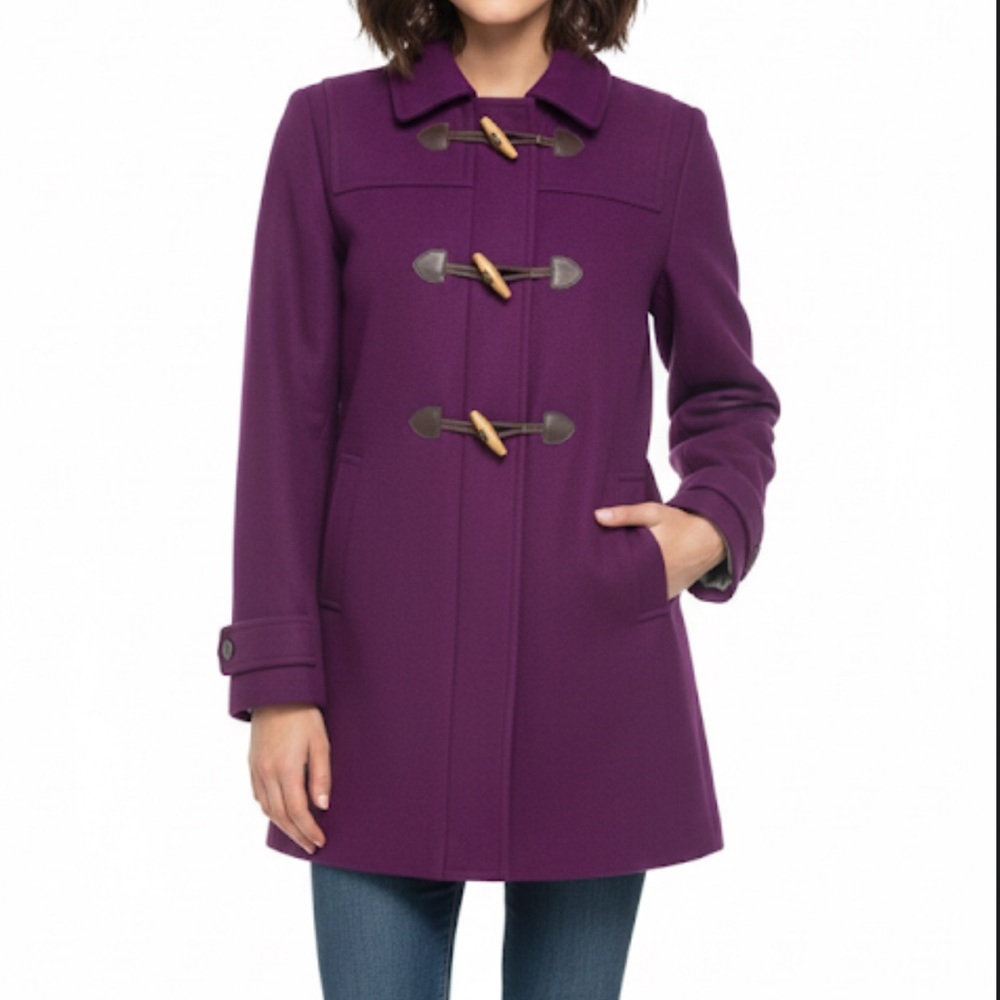 WOMENS Preppy structured wool purple duffle PEACOAT toggle‎ buttons